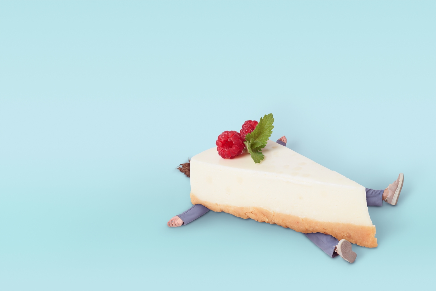 Girl,With,Dessert.,Fast,Food,Concept,,Overweight.,Minimal,Blue,Background
