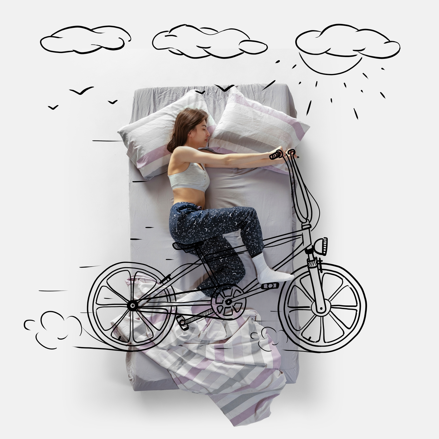 Creative,Image.,Top,View,Of,Young,Woman,Lying,On,Bed,
