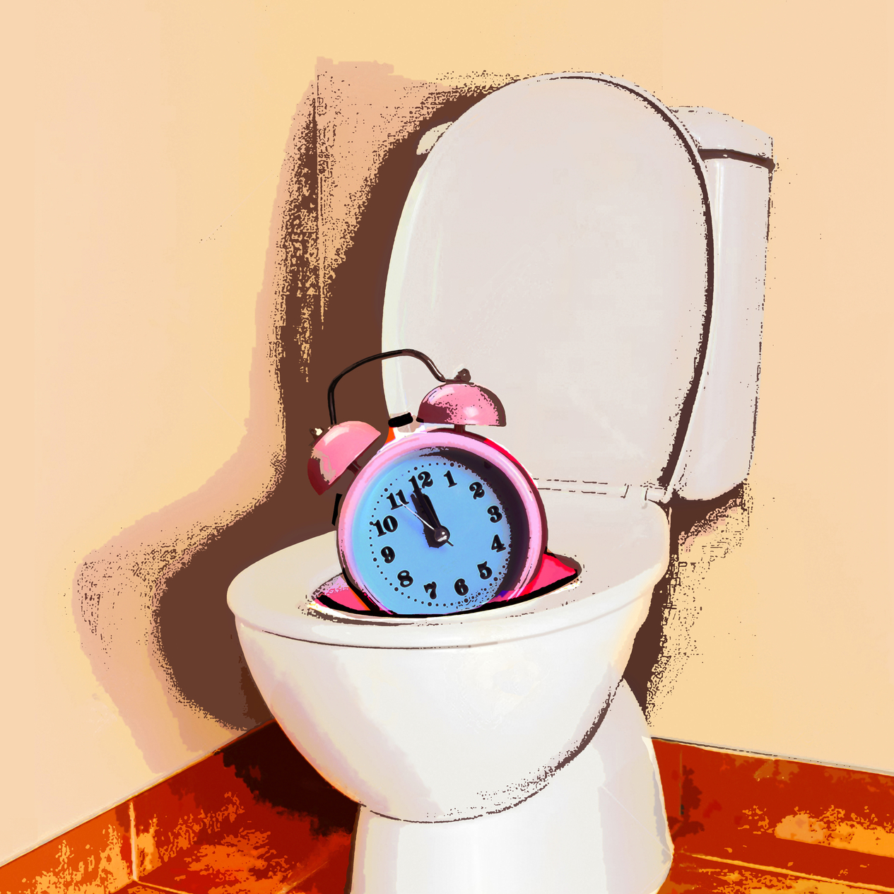 Concept,Illustrating,Time,Wasted,Or,Flushed.,Pictured,Is,A,Clock
